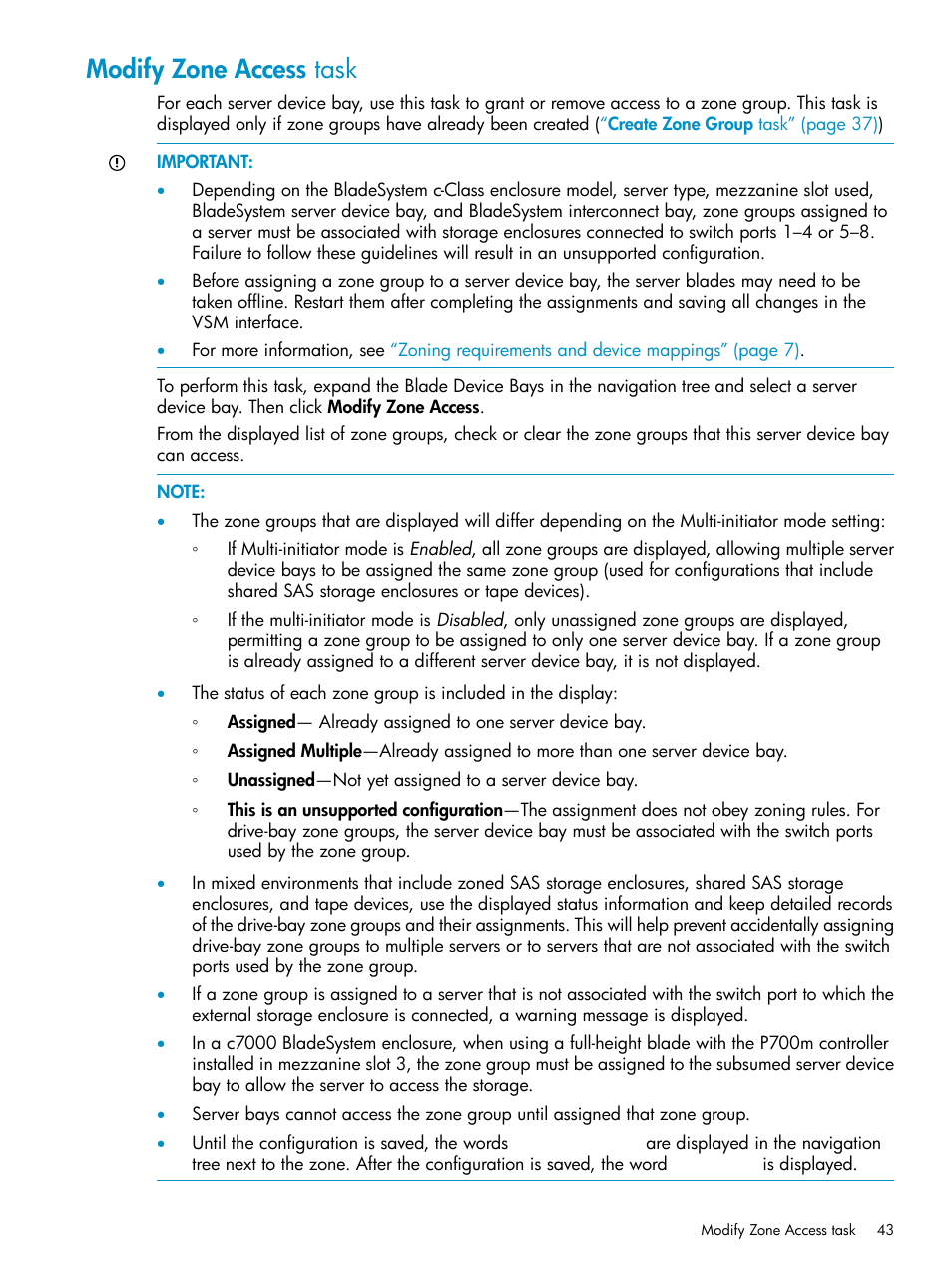 Modify zone access task | HP 3Gb SAS Switch for HP BladeSystem c-Class User Manual | Page 43 / 86
