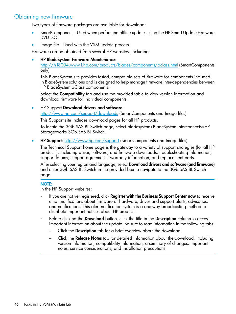 Obtaining new firmware | HP 3Gb SAS Switch for HP BladeSystem c-Class User Manual | Page 46 / 86