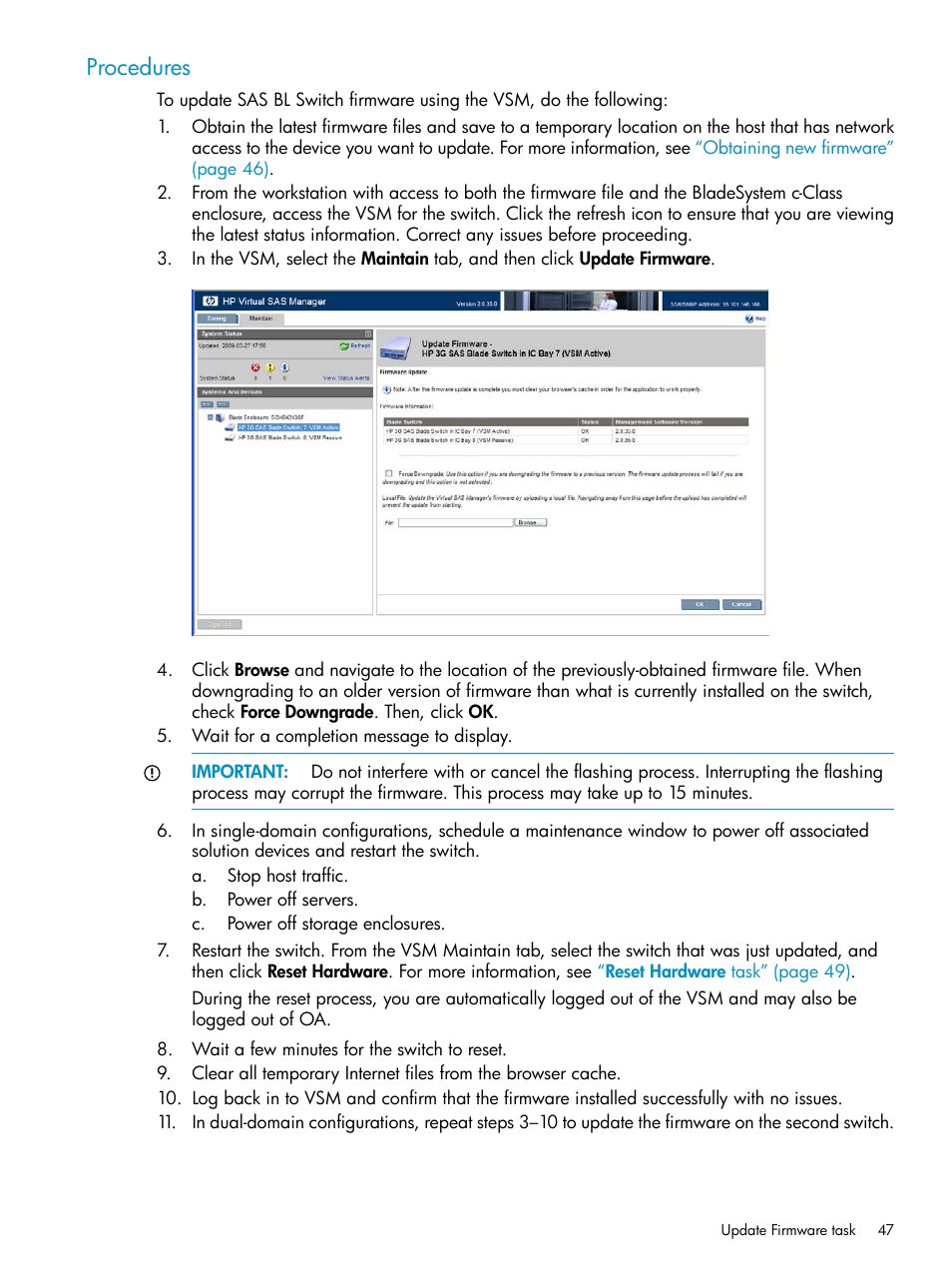 Procedures | HP 3Gb SAS Switch for HP BladeSystem c-Class User Manual | Page 47 / 86