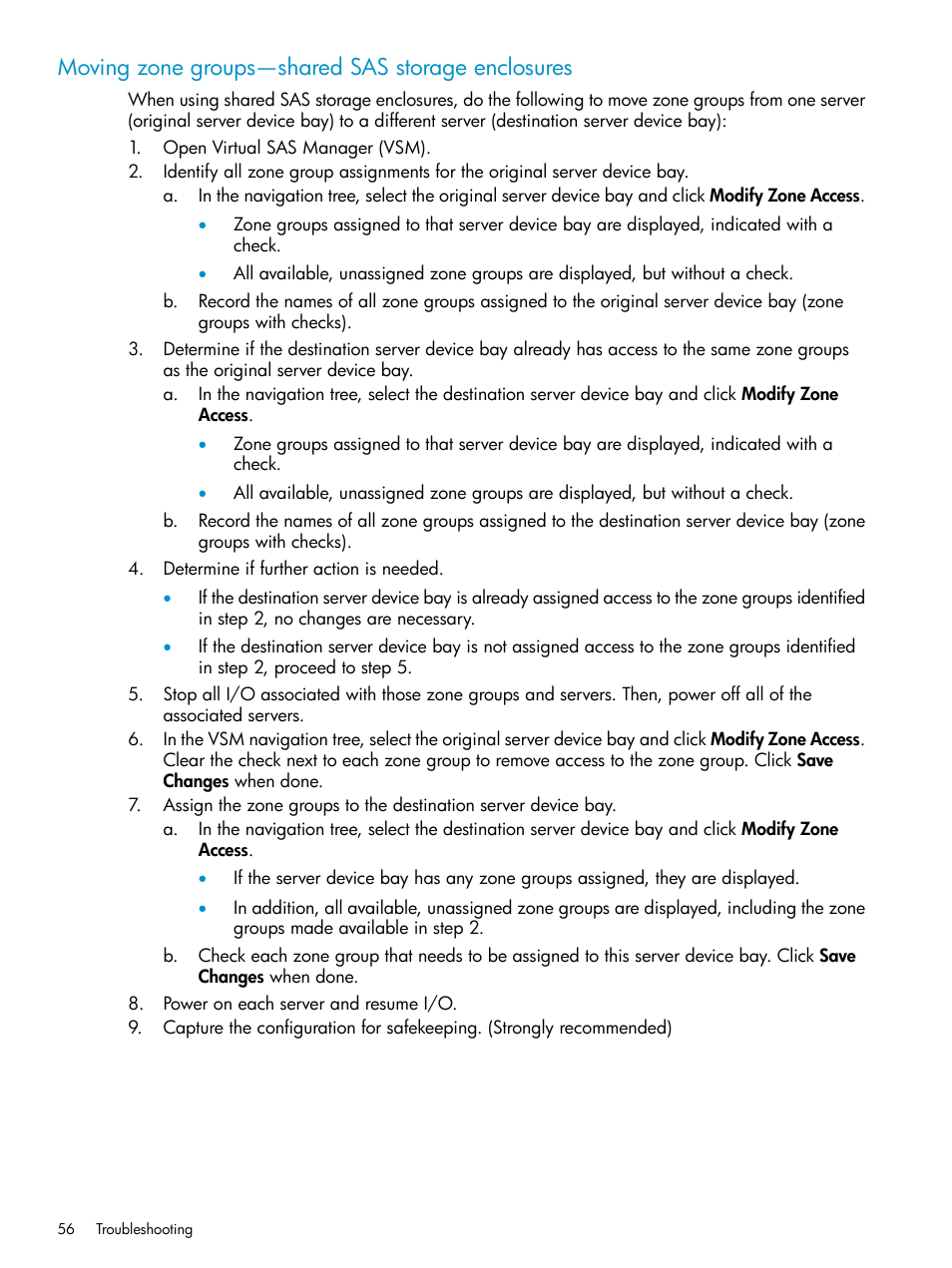 Moving zone groups—shared sas storage enclosures | HP 3Gb SAS Switch for HP BladeSystem c-Class User Manual | Page 56 / 86