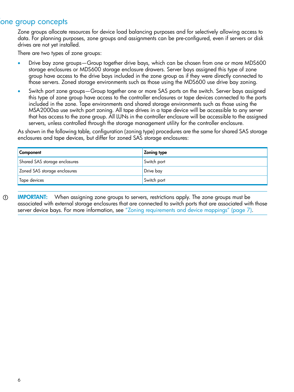 Zone group concepts | HP 3Gb SAS Switch for HP BladeSystem c-Class User Manual | Page 6 / 86