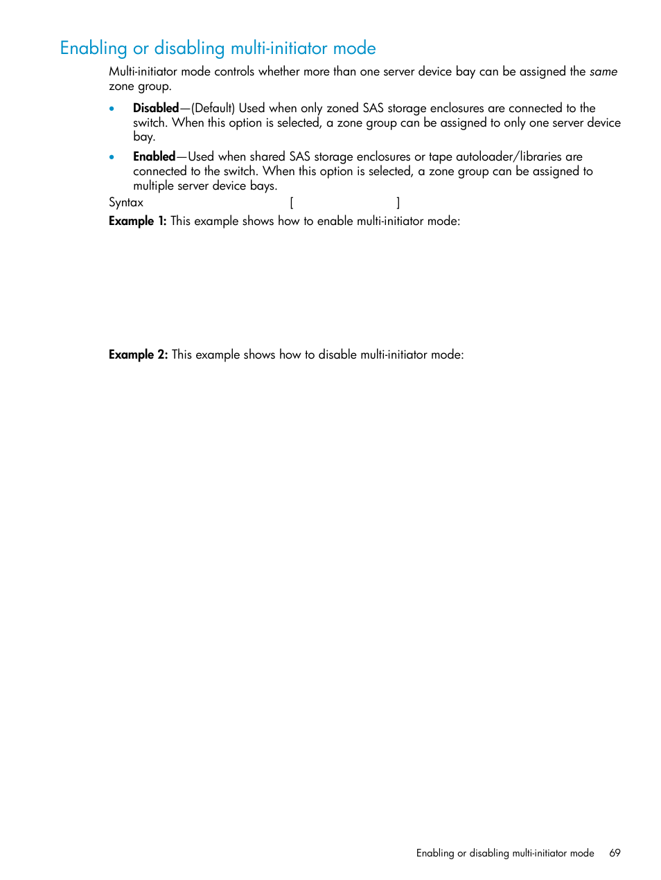 Enabling or disabling multi-initiator mode | HP 3Gb SAS Switch for HP BladeSystem c-Class User Manual | Page 69 / 86