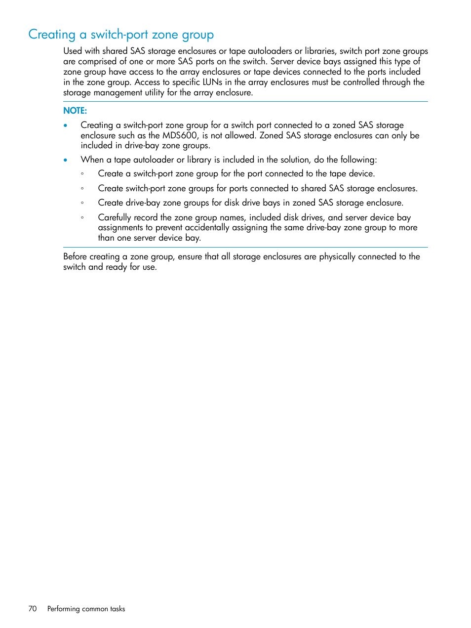 Creating a switch-port zone group | HP 3Gb SAS Switch for HP BladeSystem c-Class User Manual | Page 70 / 86