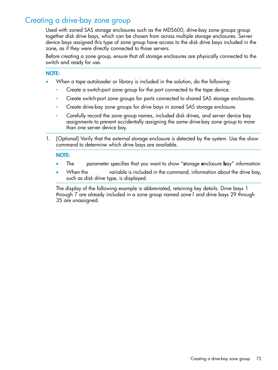 Creating a drive-bay zone group | HP 3Gb SAS Switch for HP BladeSystem c-Class User Manual | Page 73 / 86