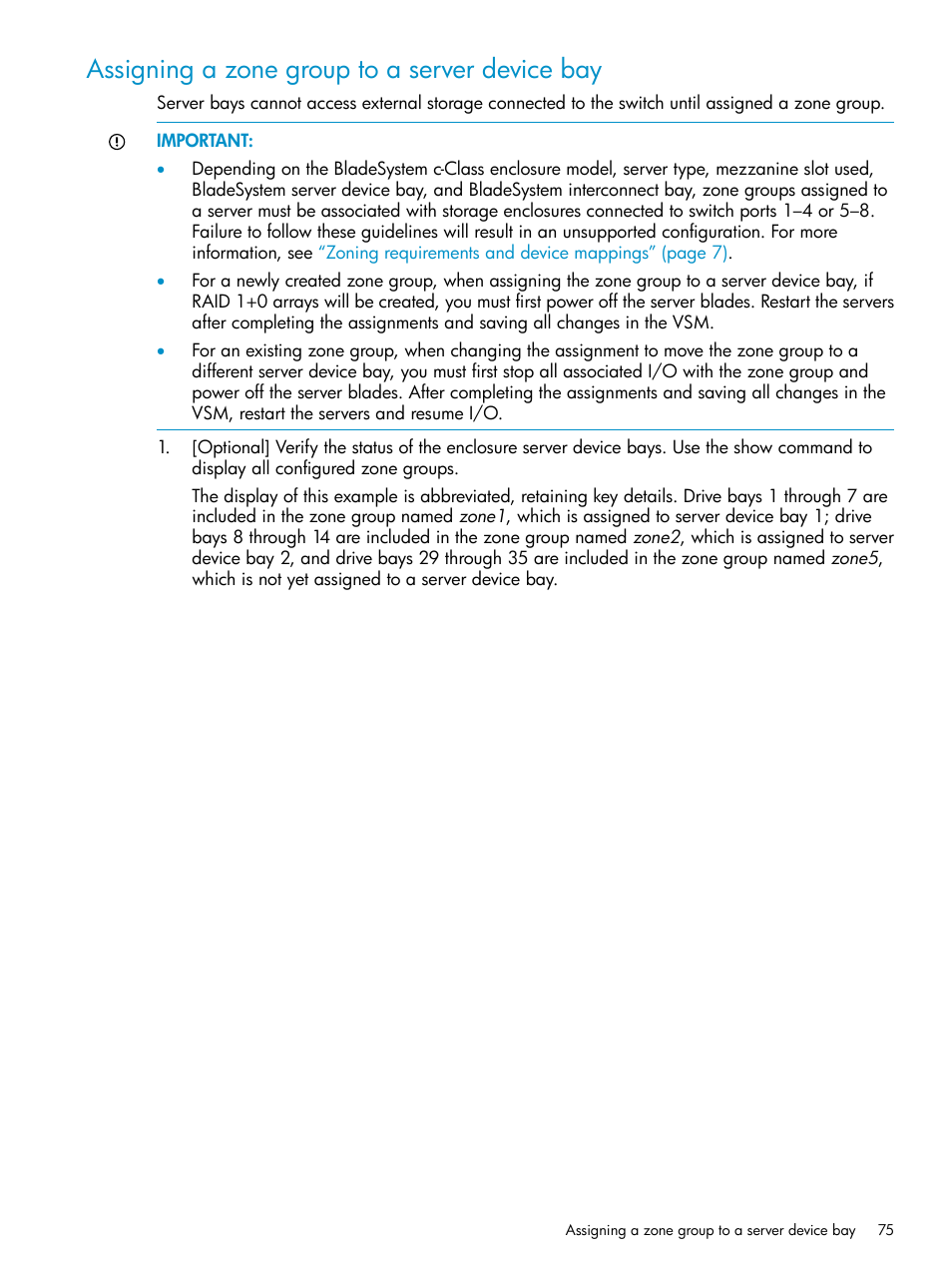 Assigning a zone group to a server device bay | HP 3Gb SAS Switch for HP BladeSystem c-Class User Manual | Page 75 / 86