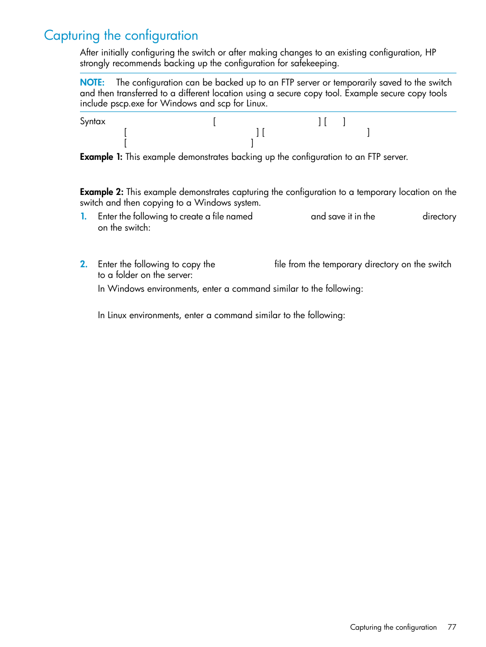 Capturing the configuration | HP 3Gb SAS Switch for HP BladeSystem c-Class User Manual | Page 77 / 86