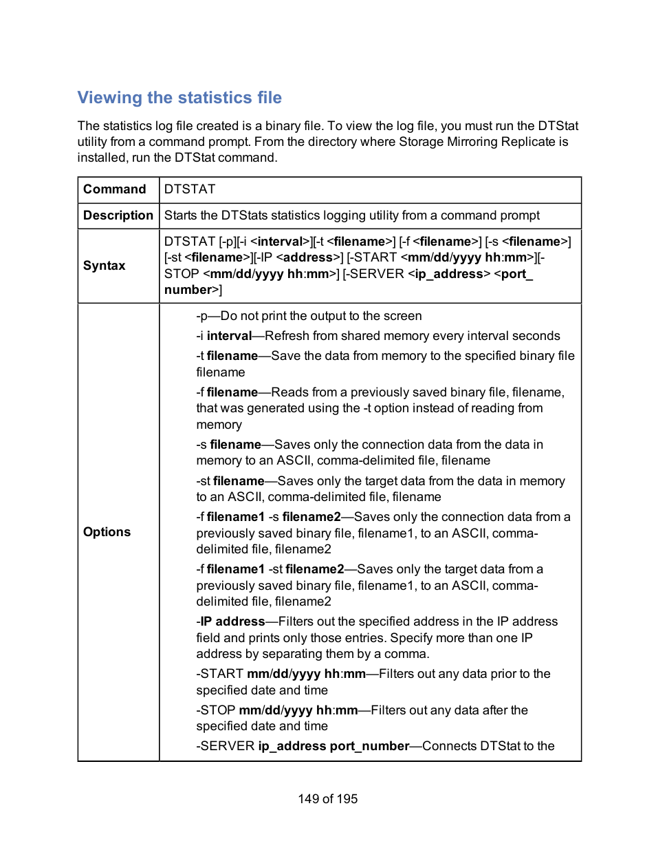 Viewing the statistics file | HP Storage Mirroring Software User Manual | Page 151 / 197