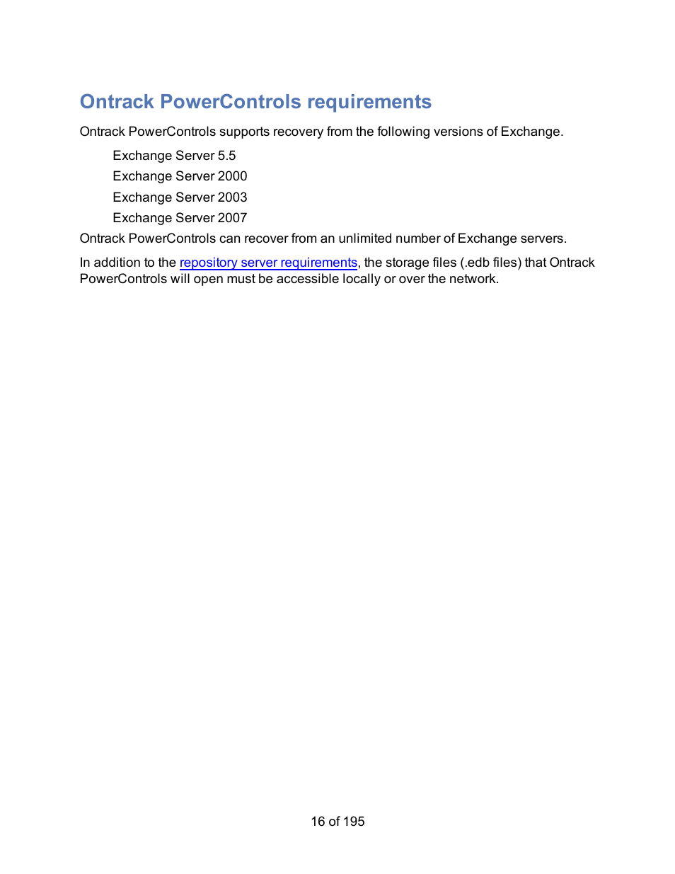 Ontrack powercontrols requirements, Ontrack powercontrols | HP Storage Mirroring Software User Manual | Page 18 / 197