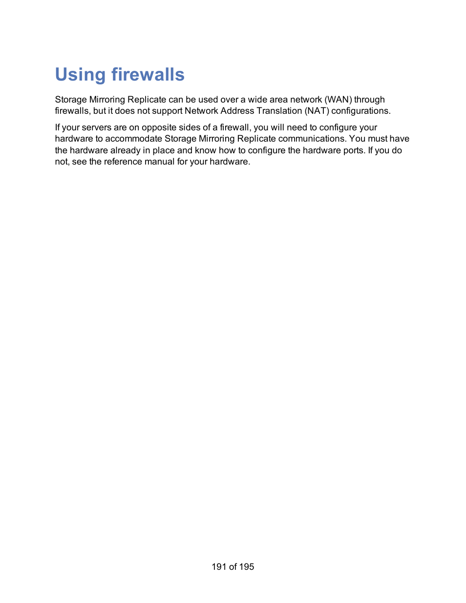 Using firewalls | HP Storage Mirroring Software User Manual | Page 193 / 197