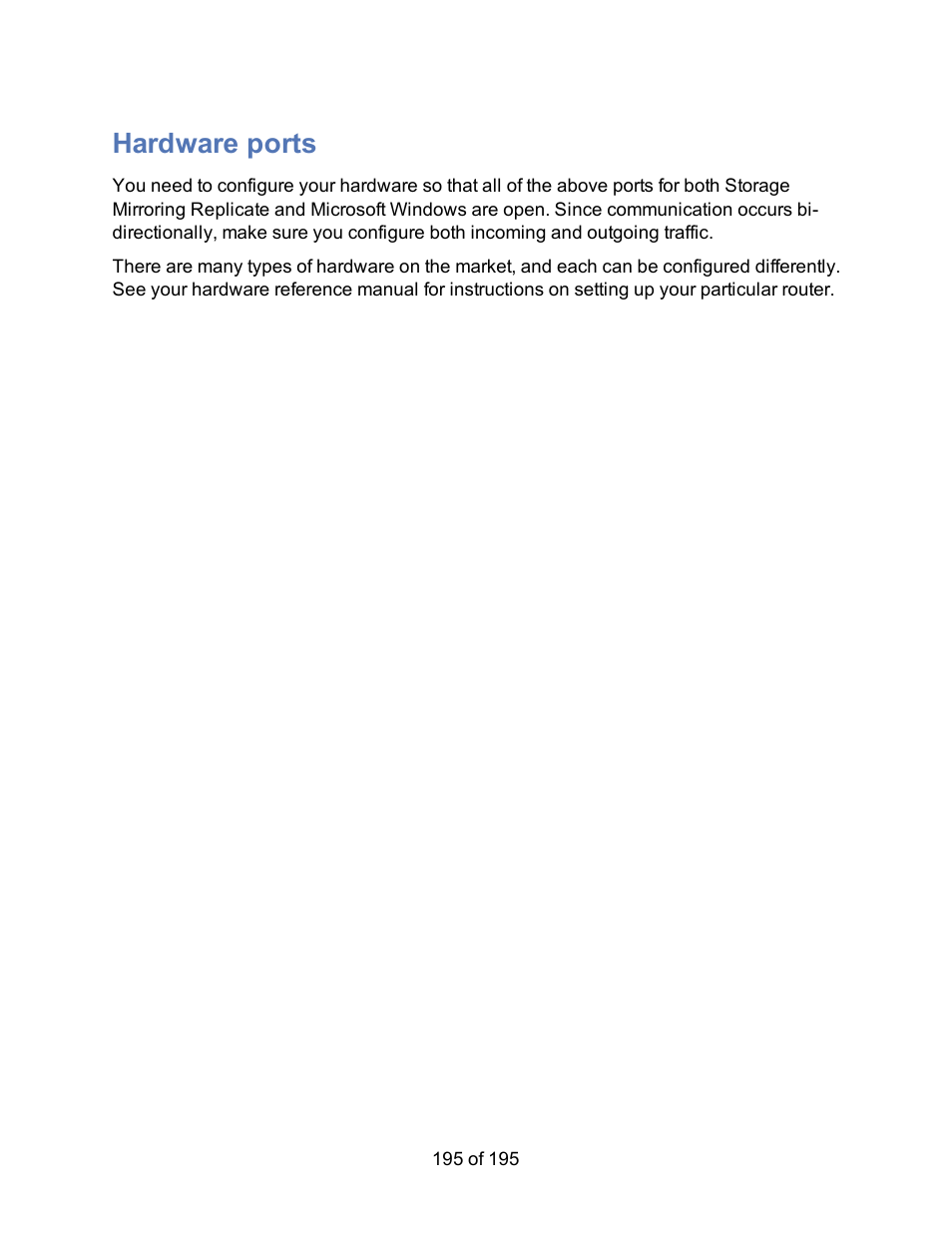 Hardware ports | HP Storage Mirroring Software User Manual | Page 197 / 197