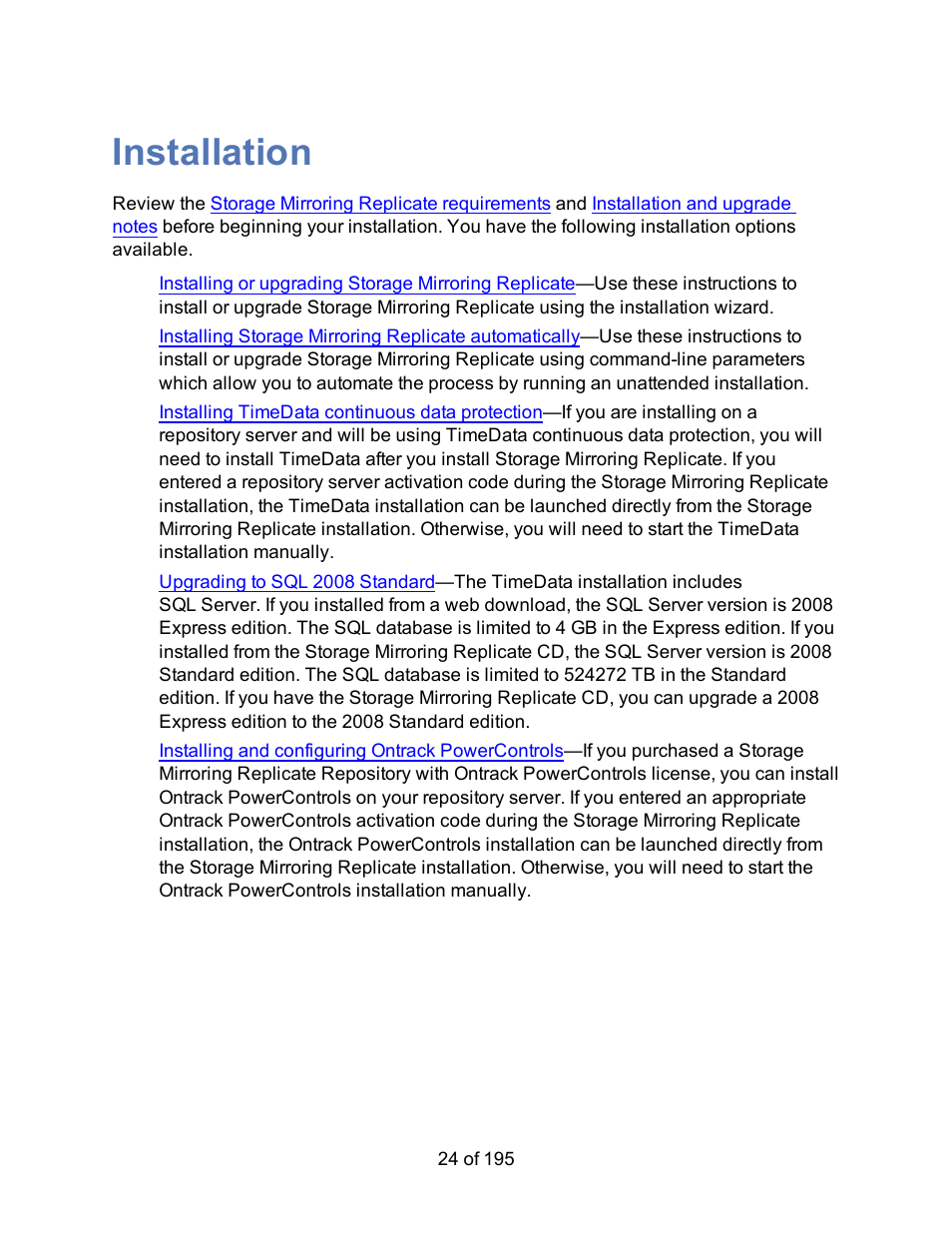 Installation | HP Storage Mirroring Software User Manual | Page 26 / 197