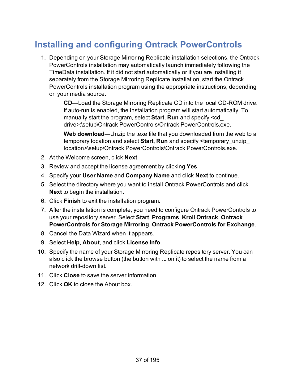 Installing and configuring ontrack powercontrols | HP Storage Mirroring Software User Manual | Page 39 / 197