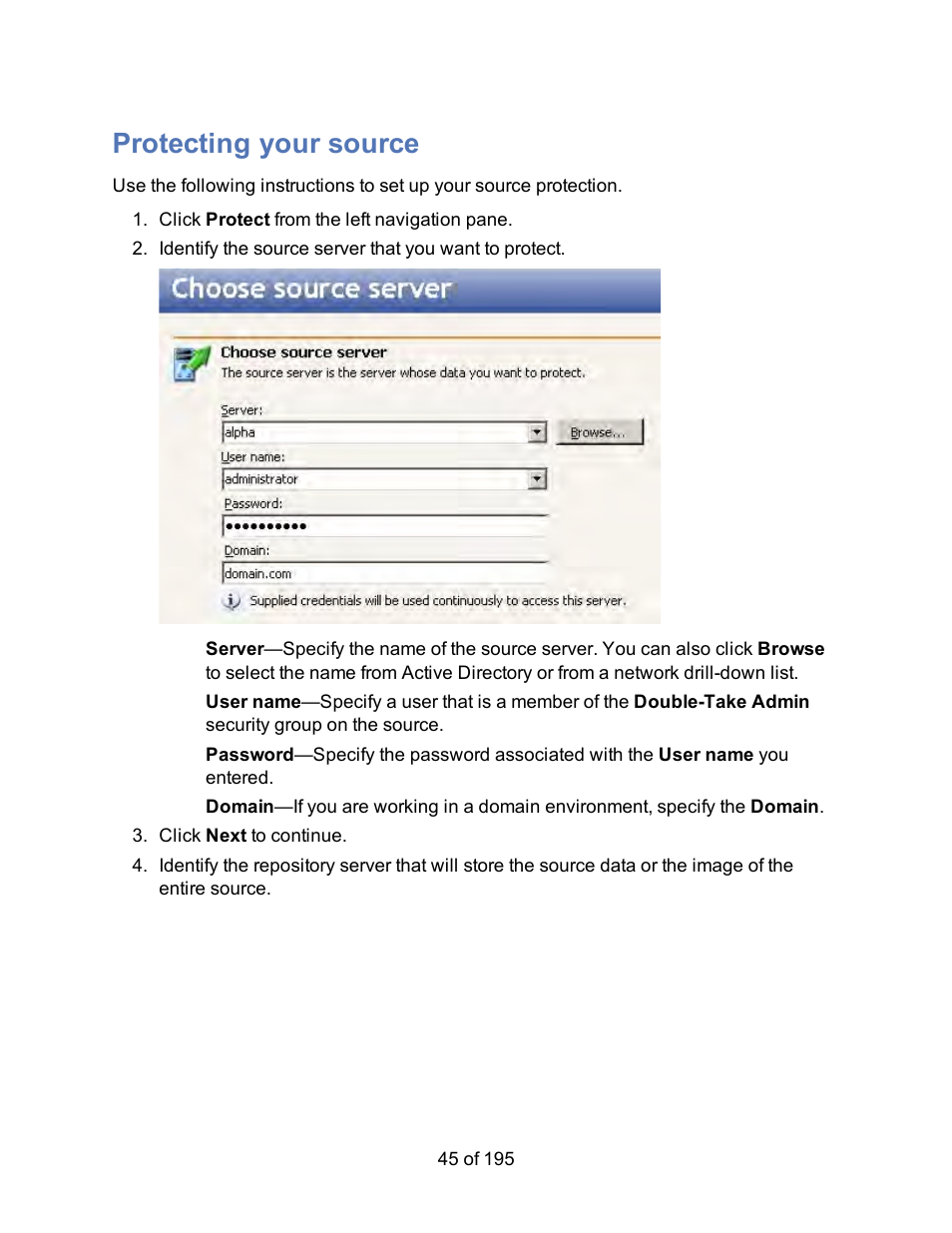 Protecting your source | HP Storage Mirroring Software User Manual | Page 47 / 197