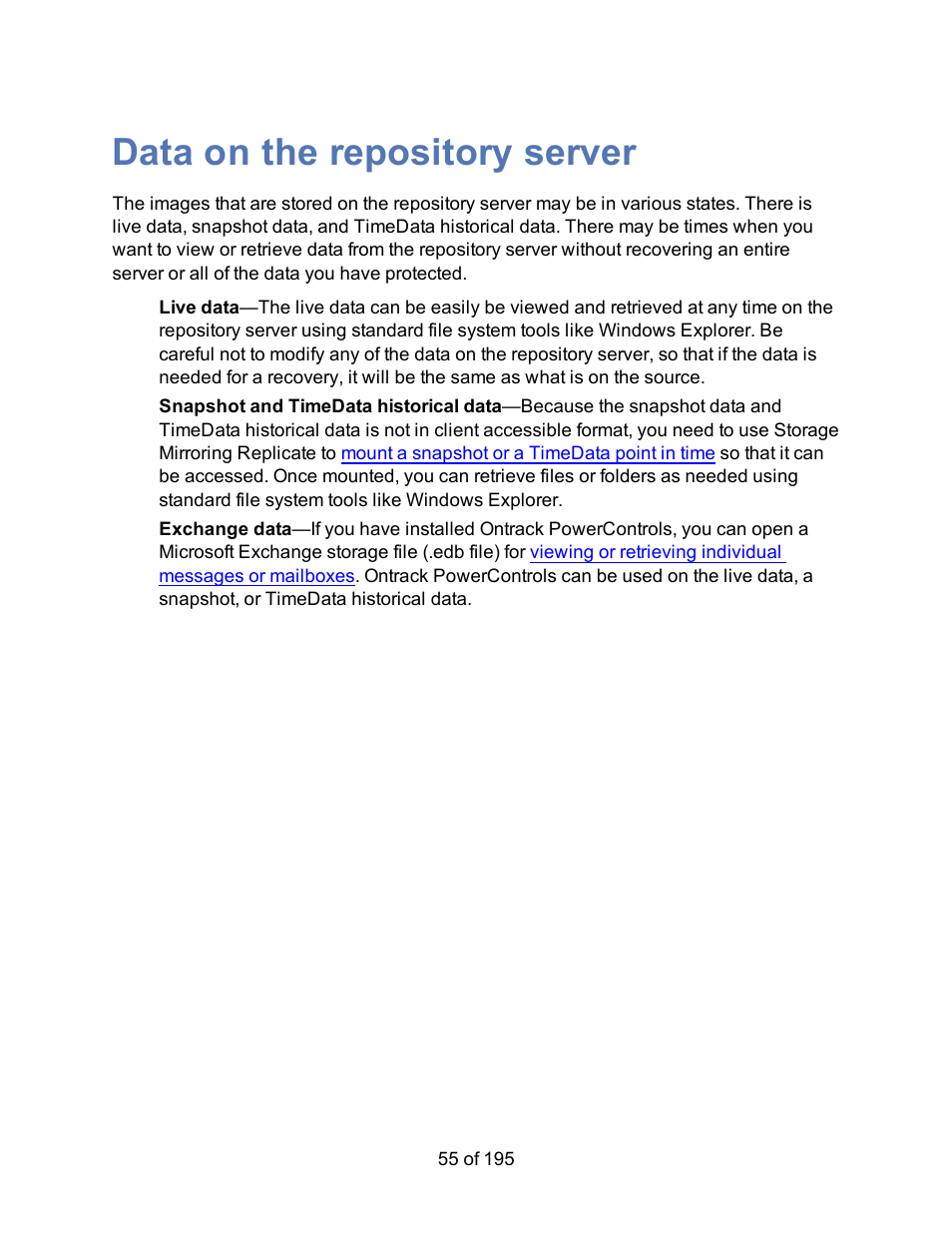 Data on the repository server | HP Storage Mirroring Software User Manual | Page 57 / 197