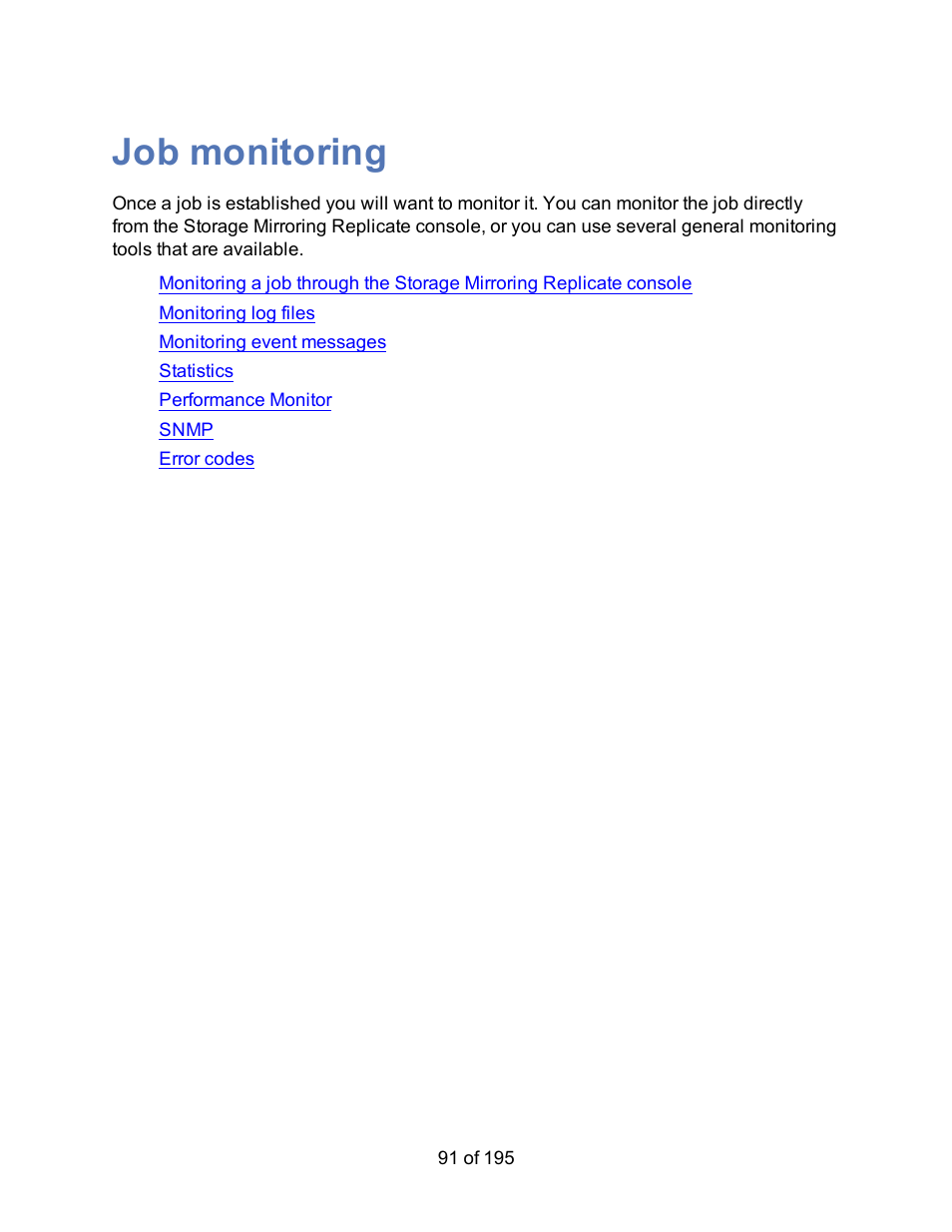 Job monitoring | HP Storage Mirroring Software User Manual | Page 93 / 197