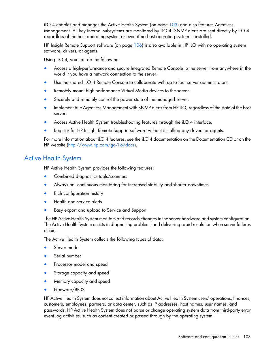 Active health system | HP ProLiant DL380e Gen8 Server User Manual | Page 103 / 142