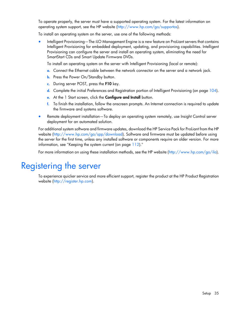 Registering the server | HP ProLiant DL380e Gen8 Server User Manual | Page 35 / 142