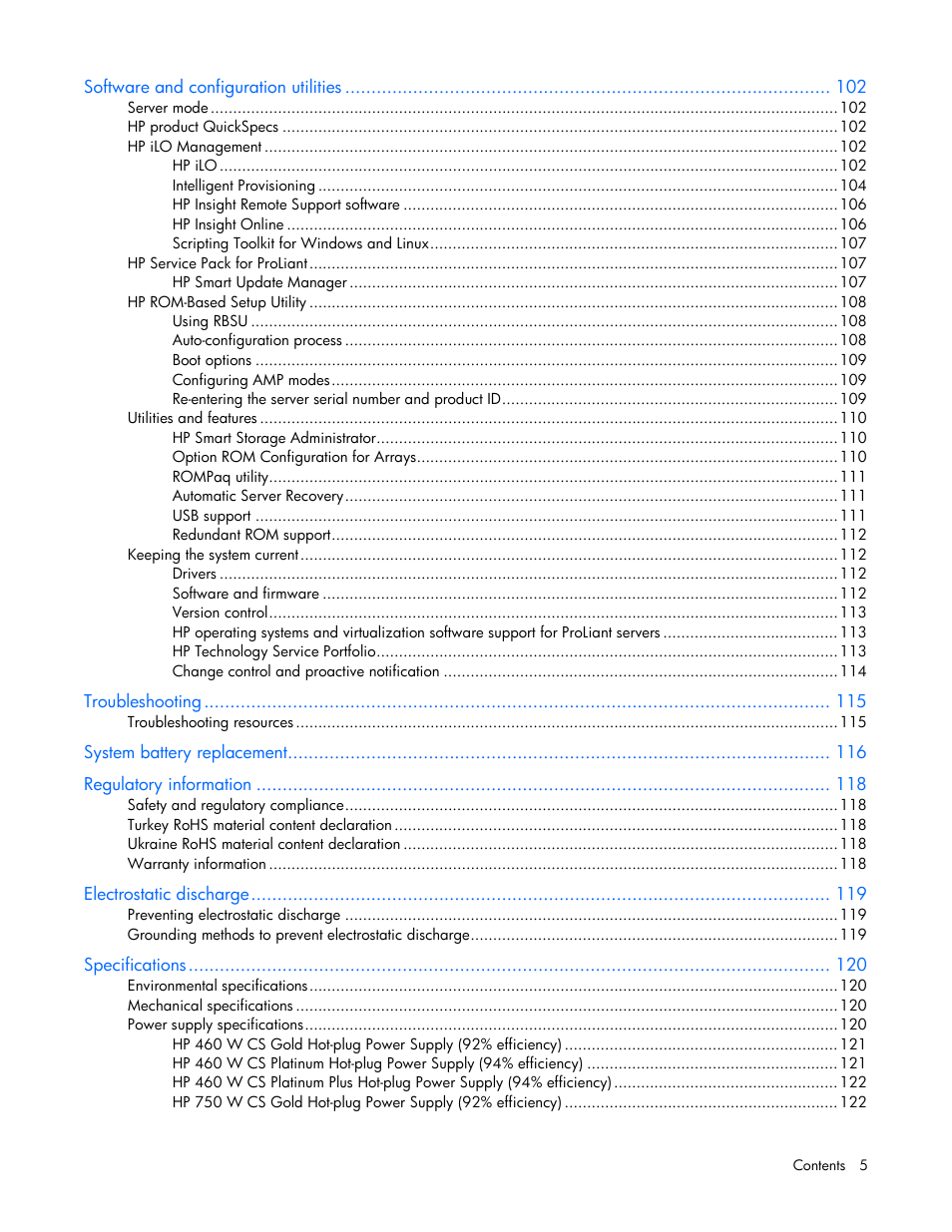 HP ProLiant DL380e Gen8 Server User Manual | Page 5 / 142
