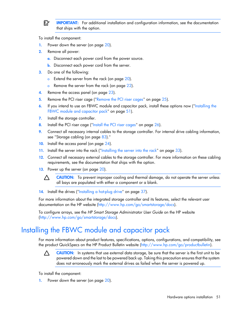 Installing the fbwc module and capacitor pack, Installing the, Fbwc module and capacitor pack | HP ProLiant DL380e Gen8 Server User Manual | Page 51 / 142