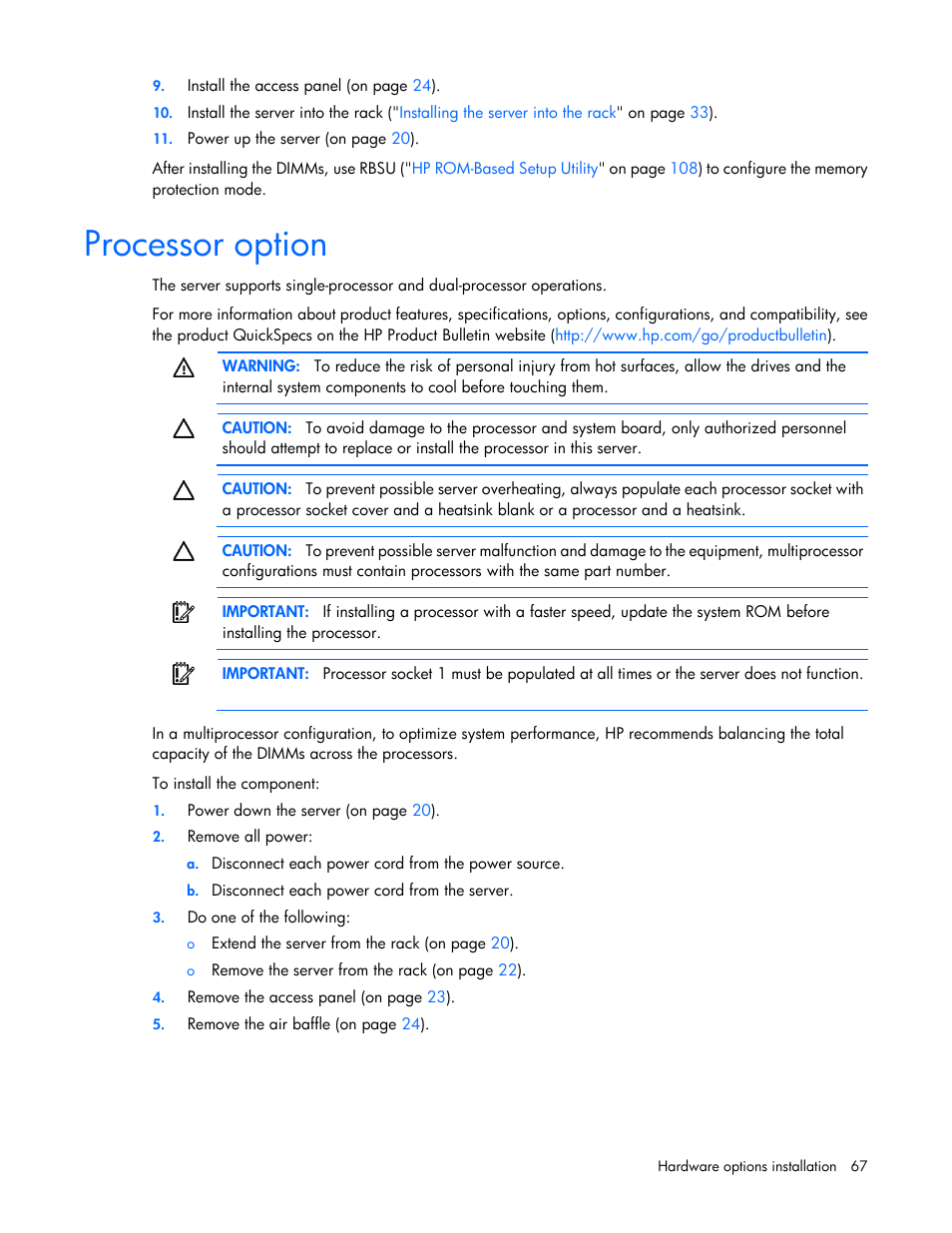 Processor option | HP ProLiant DL380e Gen8 Server User Manual | Page 67 / 142