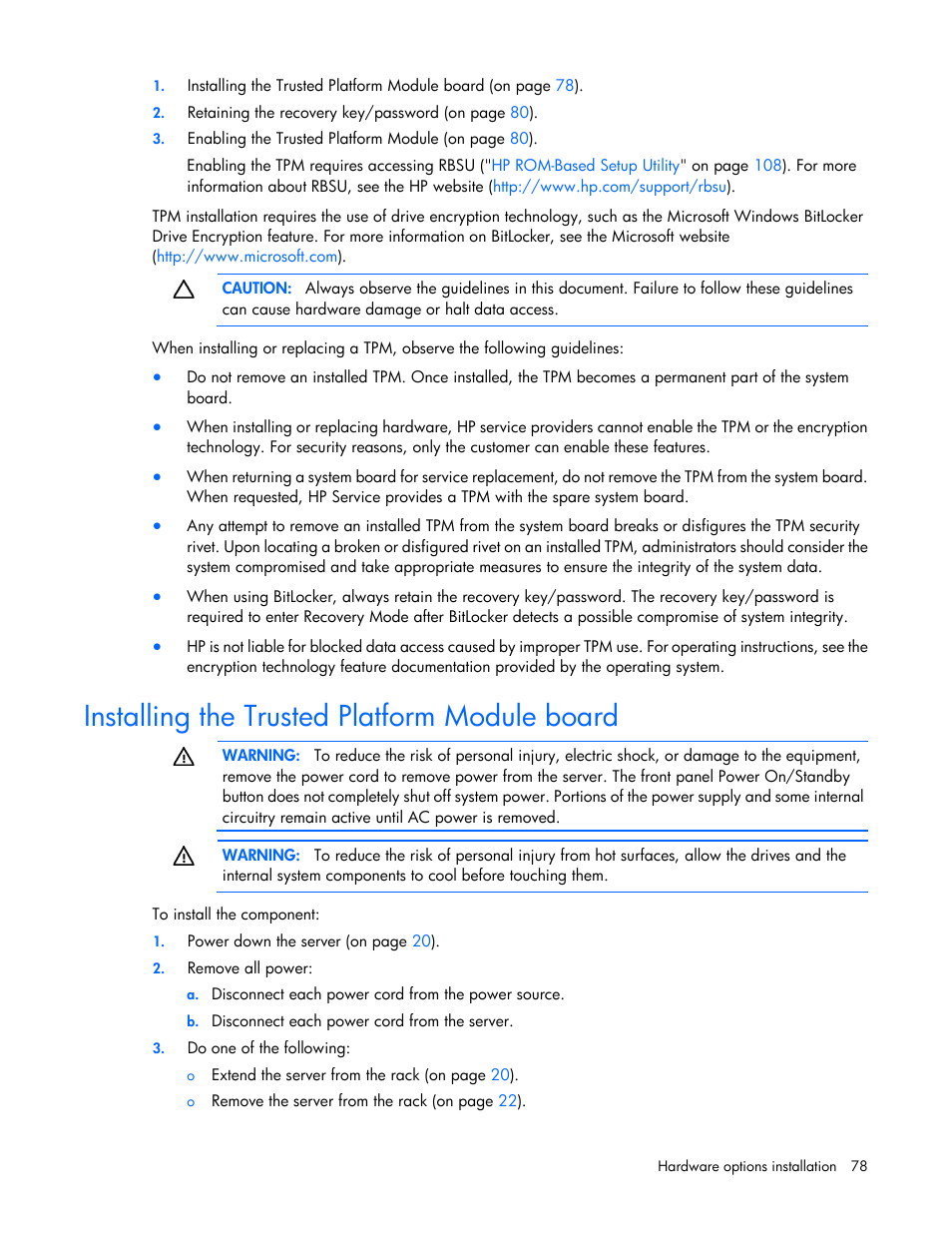 Installing the trusted platform module board | HP ProLiant DL380e Gen8 Server User Manual | Page 78 / 142
