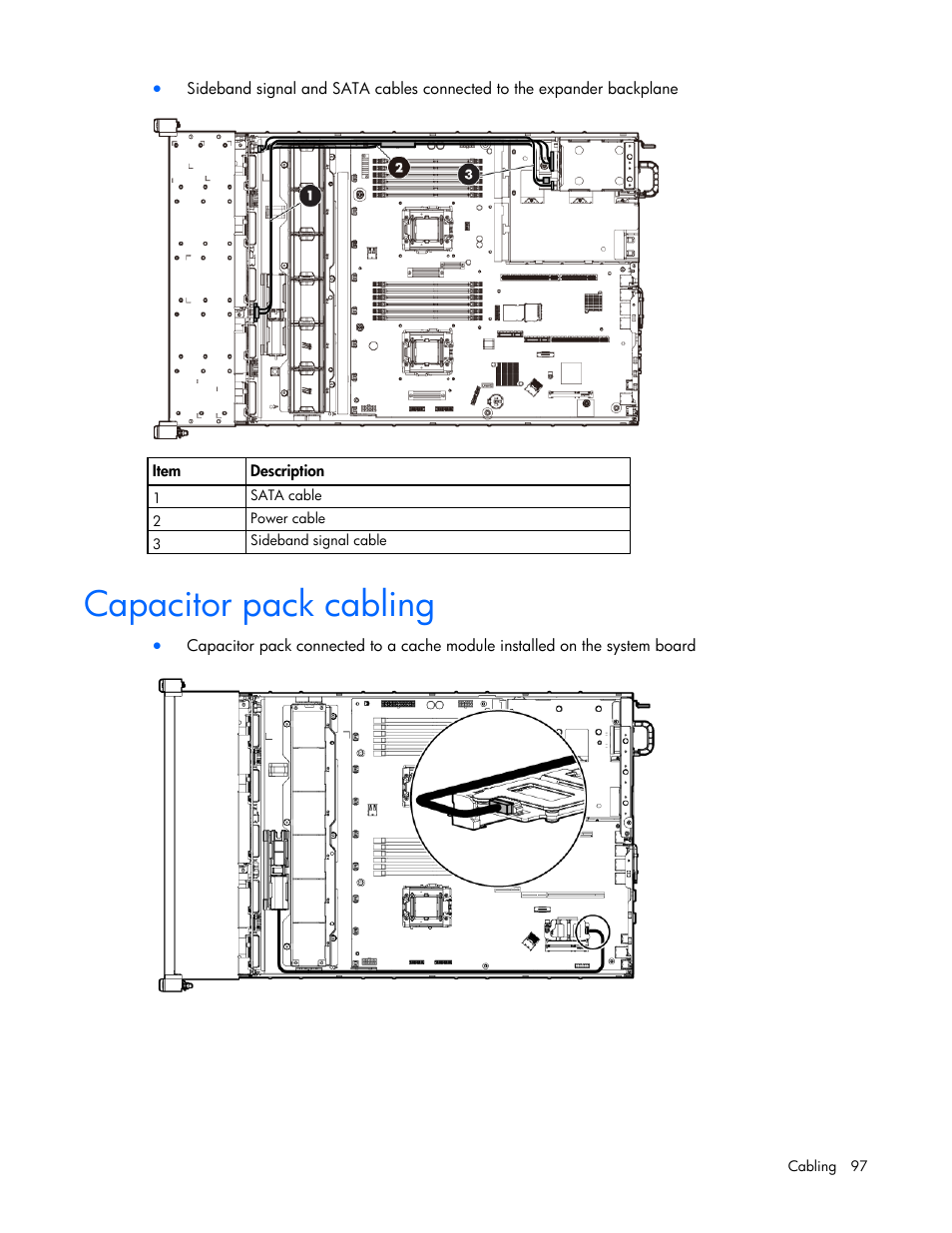 Capacitor pack cabling | HP ProLiant DL380e Gen8 Server User Manual | Page 97 / 142