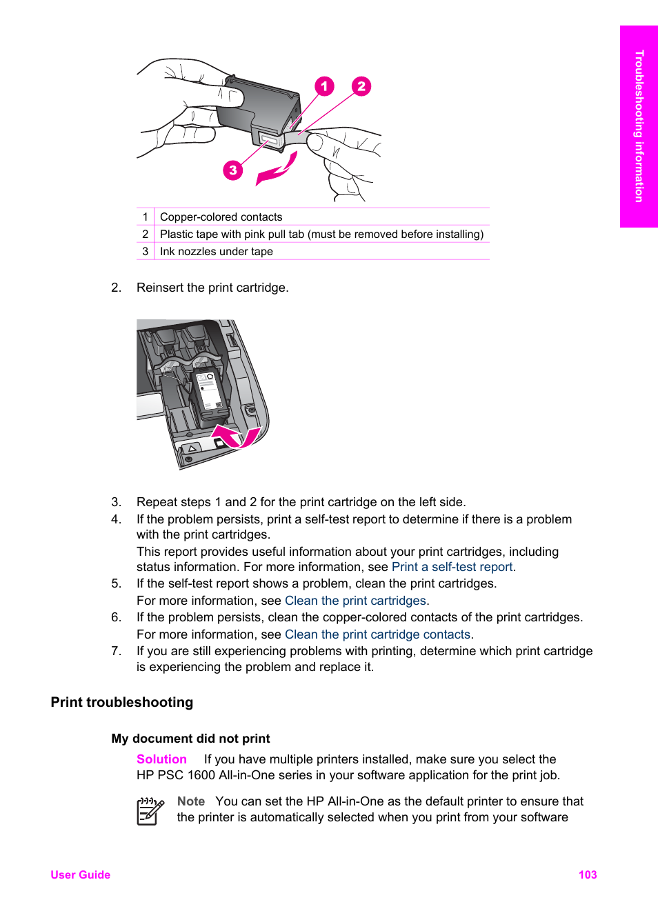 Print troubleshooting | HP PSC 1610v All-in-One Printer User Manual | Page 106 / 134