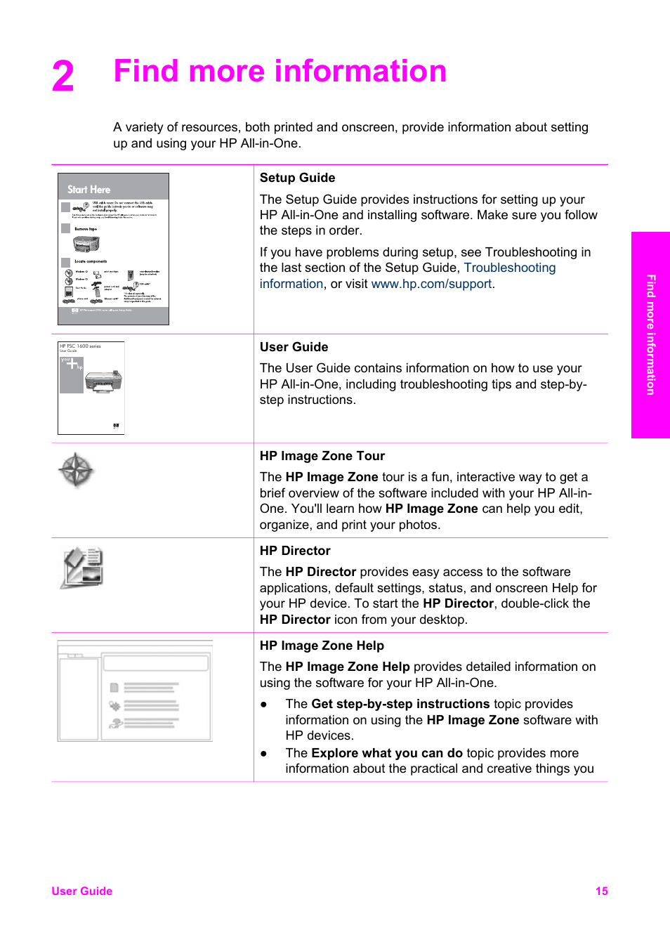 Find more information | HP PSC 1610v All-in-One Printer User Manual | Page 18 / 134