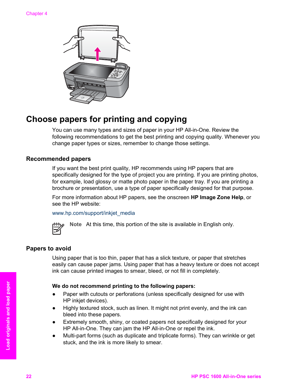 Choose papers for printing and copying, Recommended papers, Papers to avoid | HP PSC 1610v All-in-One Printer User Manual | Page 25 / 134