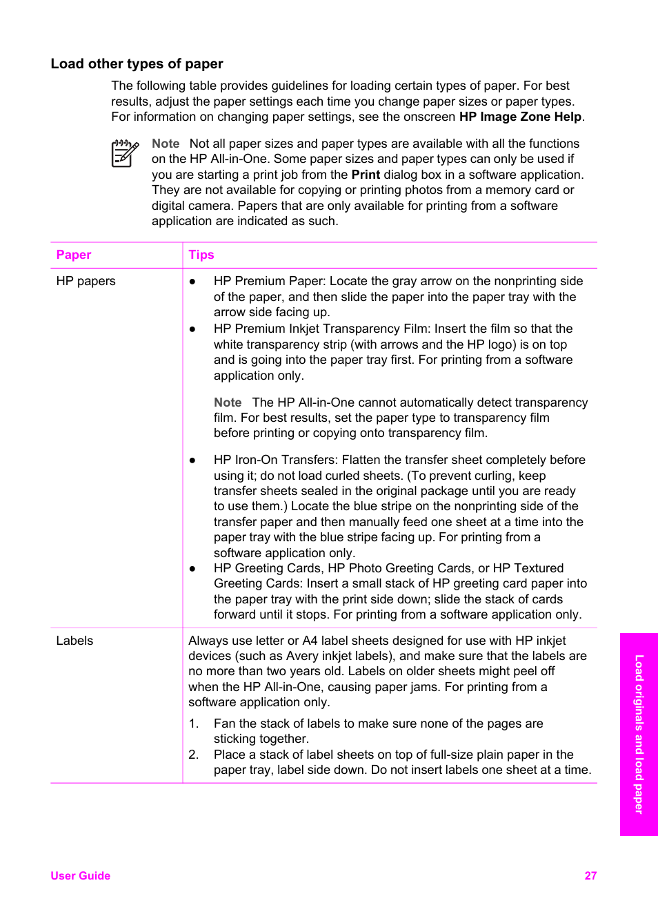 Load other types of paper | HP PSC 1610v All-in-One Printer User Manual | Page 30 / 134