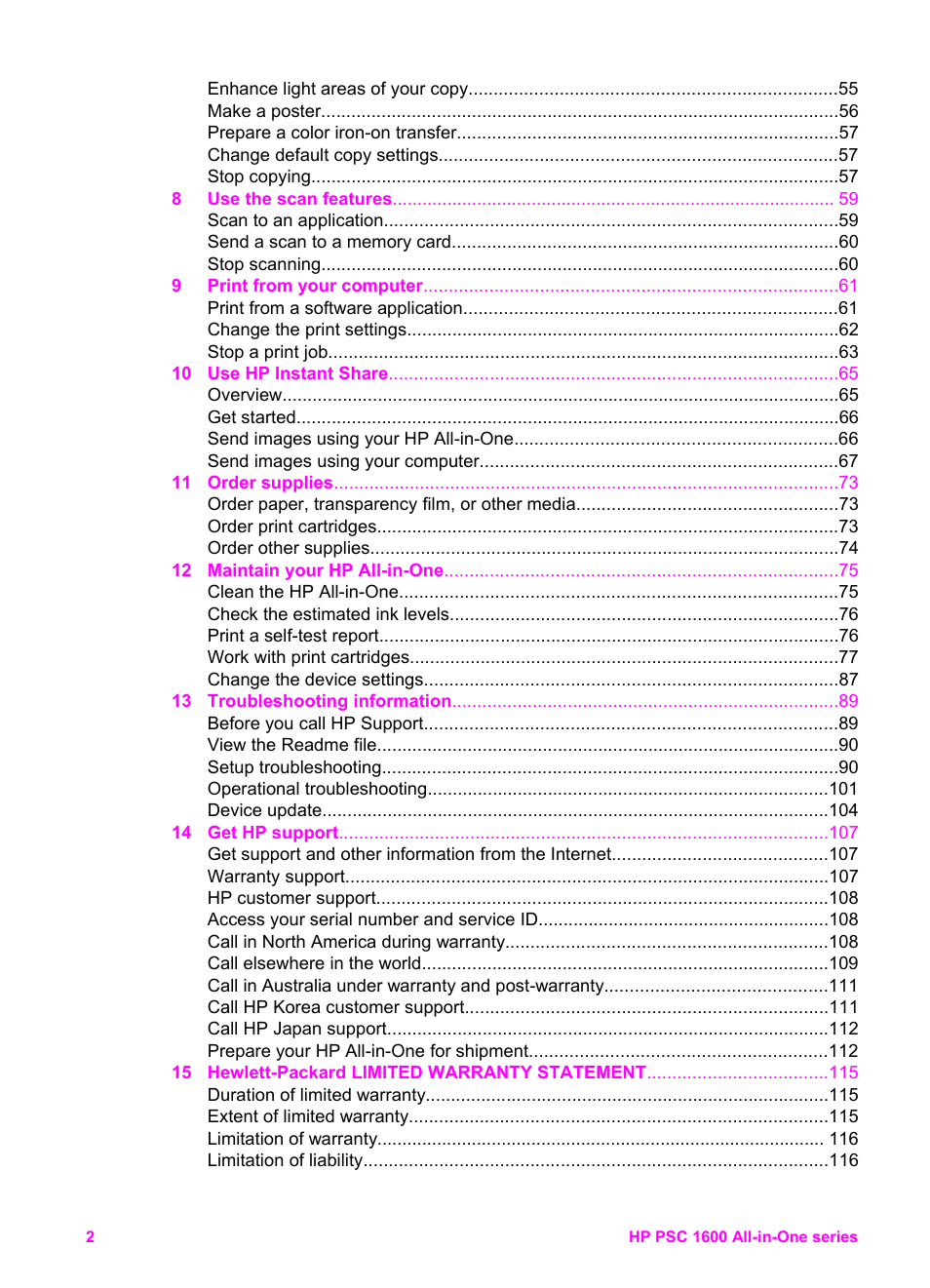 HP PSC 1610v All-in-One Printer User Manual | Page 5 / 134
