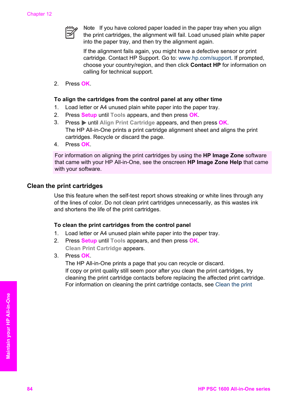 Clean the print cartridges | HP PSC 1610v All-in-One Printer User Manual | Page 87 / 134