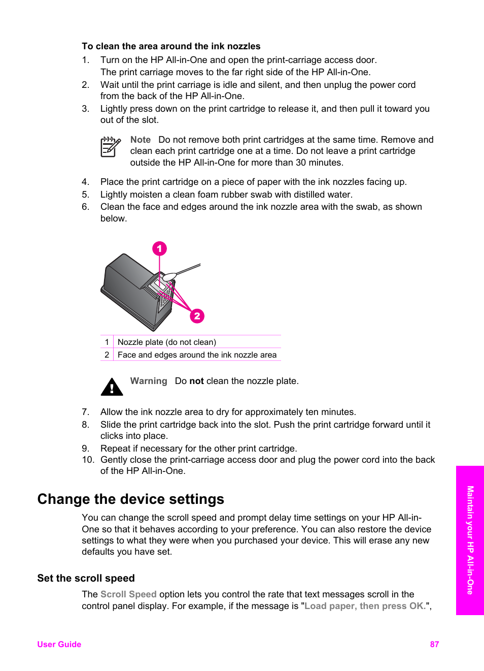 Change the device settings, Set the scroll speed | HP PSC 1610v All-in-One Printer User Manual | Page 90 / 134
