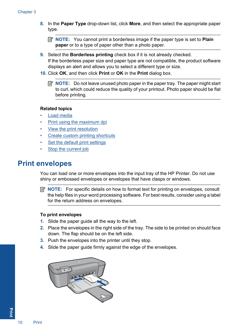 Print envelopes | HP Deskjet Ink Advantage Printer - K109a User Manual | Page 12 / 58