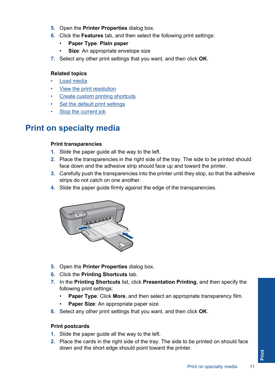 Print on specialty media | HP Deskjet Ink Advantage Printer - K109a User Manual | Page 13 / 58