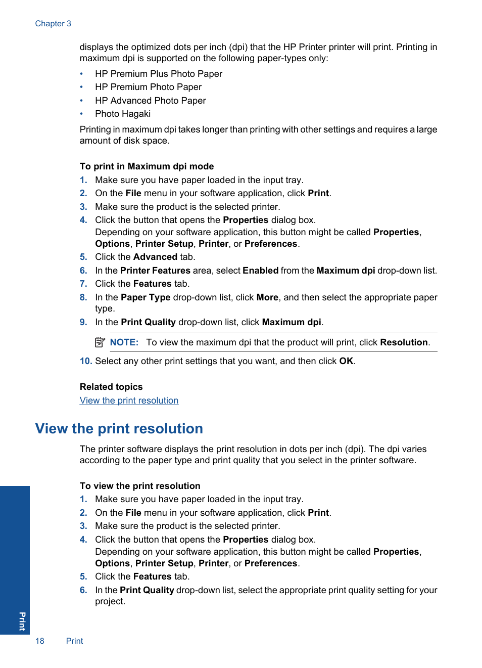 View the print resolution | HP Deskjet Ink Advantage Printer - K109a User Manual | Page 20 / 58