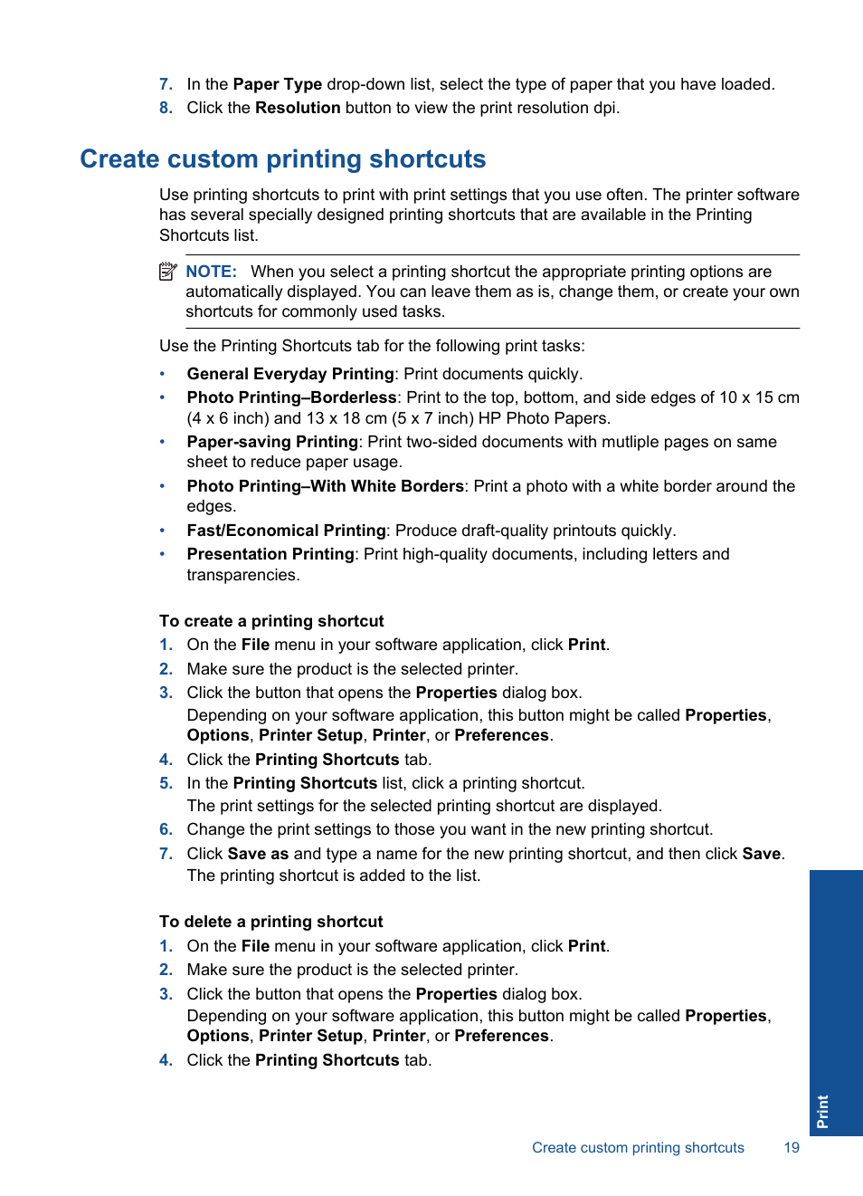 Create custom printing shortcuts | HP Deskjet Ink Advantage Printer - K109a User Manual | Page 21 / 58