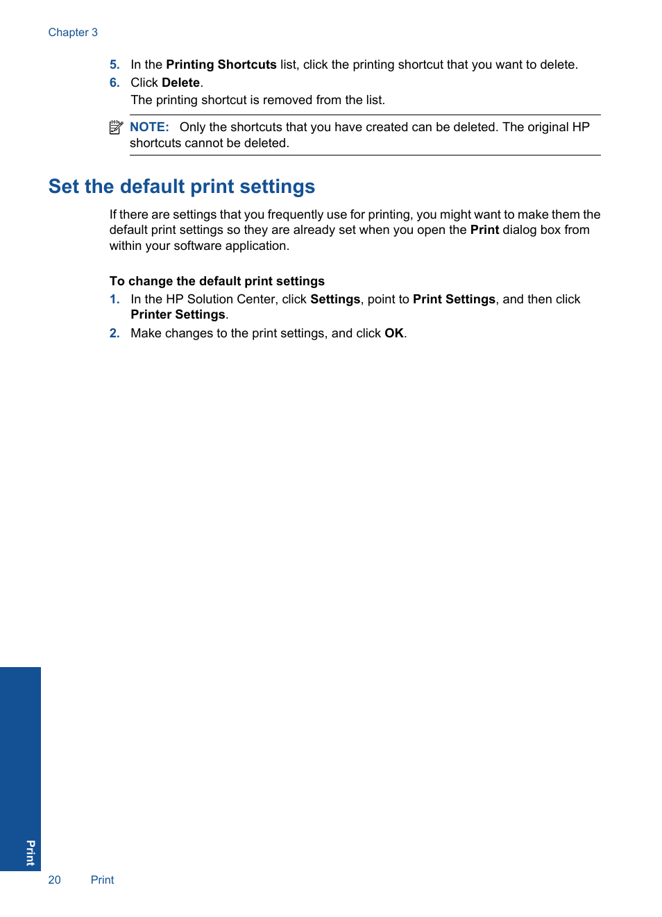 Set the default print settings | HP Deskjet Ink Advantage Printer - K109a User Manual | Page 22 / 58