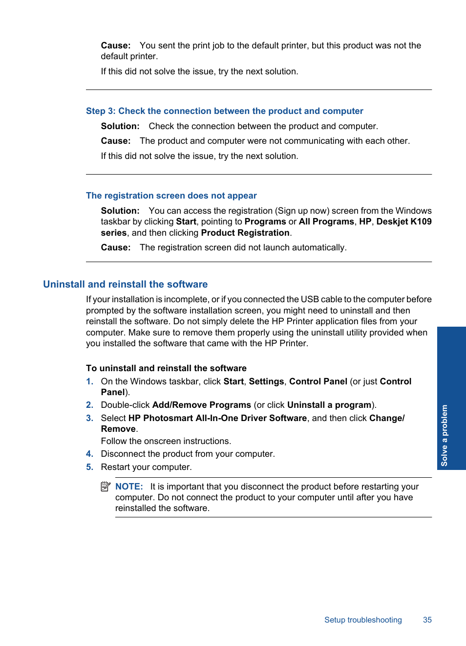 Uninstall and reinstall the software, The registration screen does not appear | HP Deskjet Ink Advantage Printer - K109a User Manual | Page 37 / 58