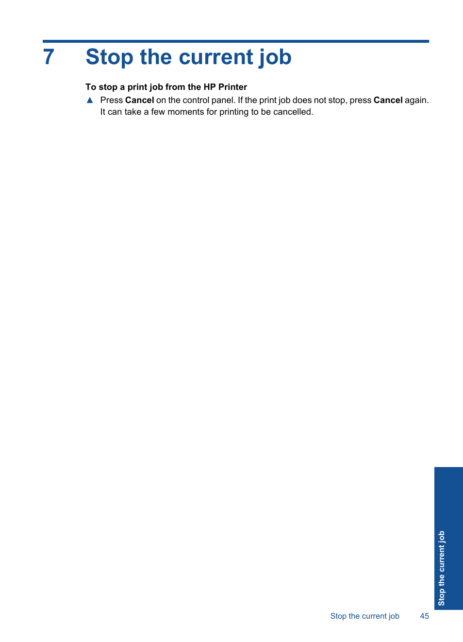 Stop the current job, 7stop the current job | HP Deskjet Ink Advantage Printer - K109a User Manual | Page 47 / 58