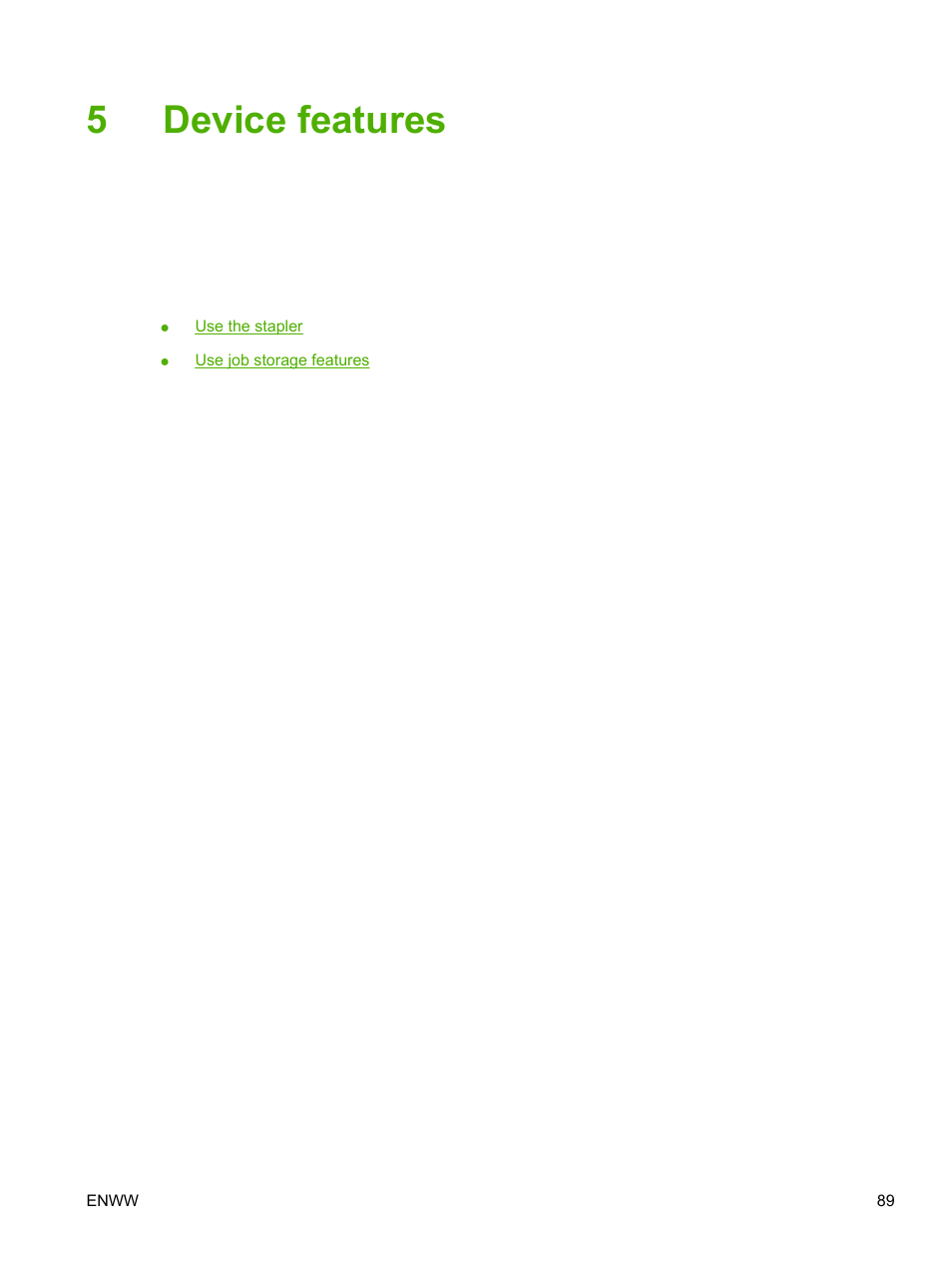 Device features, 5 device features, 5device features | HP LaserJet M5025 Multifunction Printer series User Manual | Page 101 / 300
