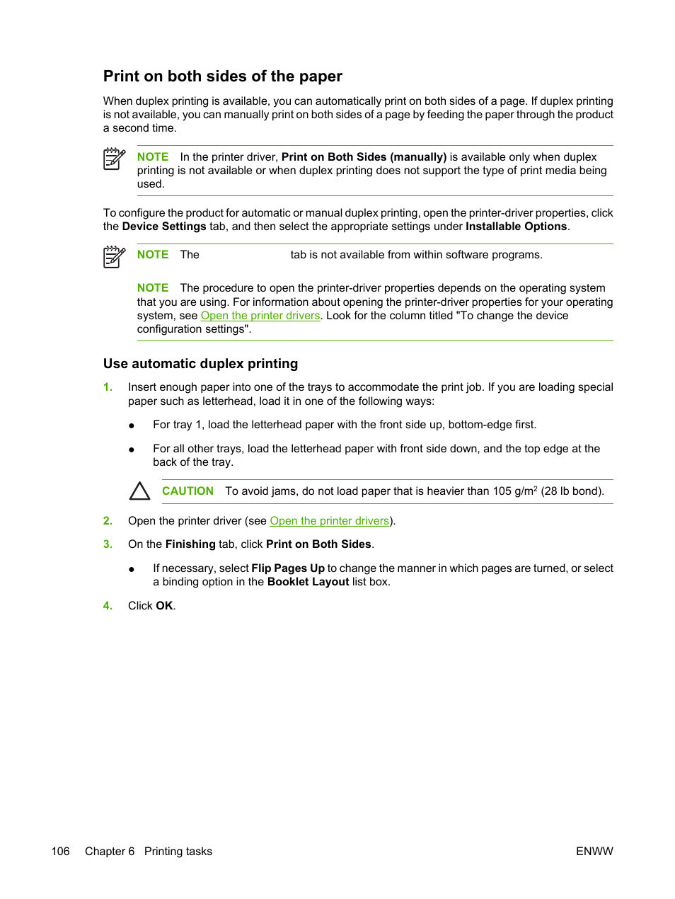 Print on both sides of the paper, Use automatic duplex printing | HP LaserJet M5025 Multifunction Printer series User Manual | Page 118 / 300