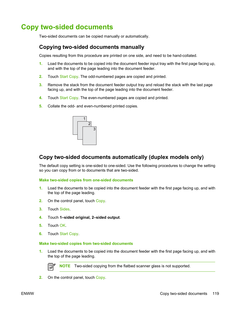 Copy two-sided documents, Copying two-sided documents manually | HP LaserJet M5025 Multifunction Printer series User Manual | Page 131 / 300