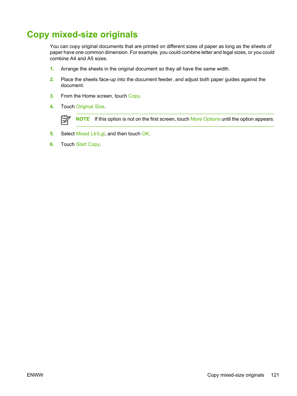 Copy mixed-size originals | HP LaserJet M5025 Multifunction Printer series User Manual | Page 133 / 300