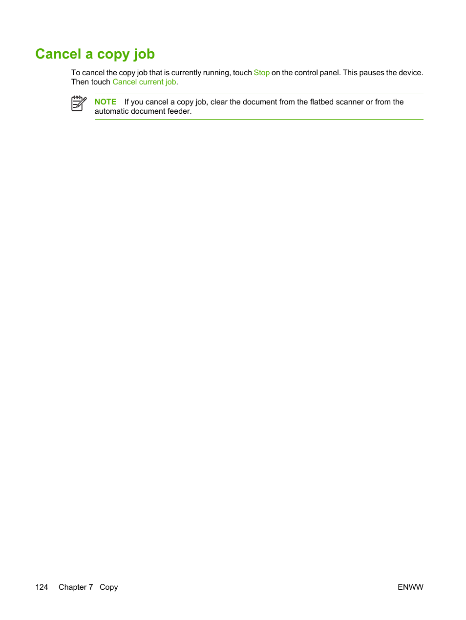 Cancel a copy job | HP LaserJet M5025 Multifunction Printer series User Manual | Page 136 / 300