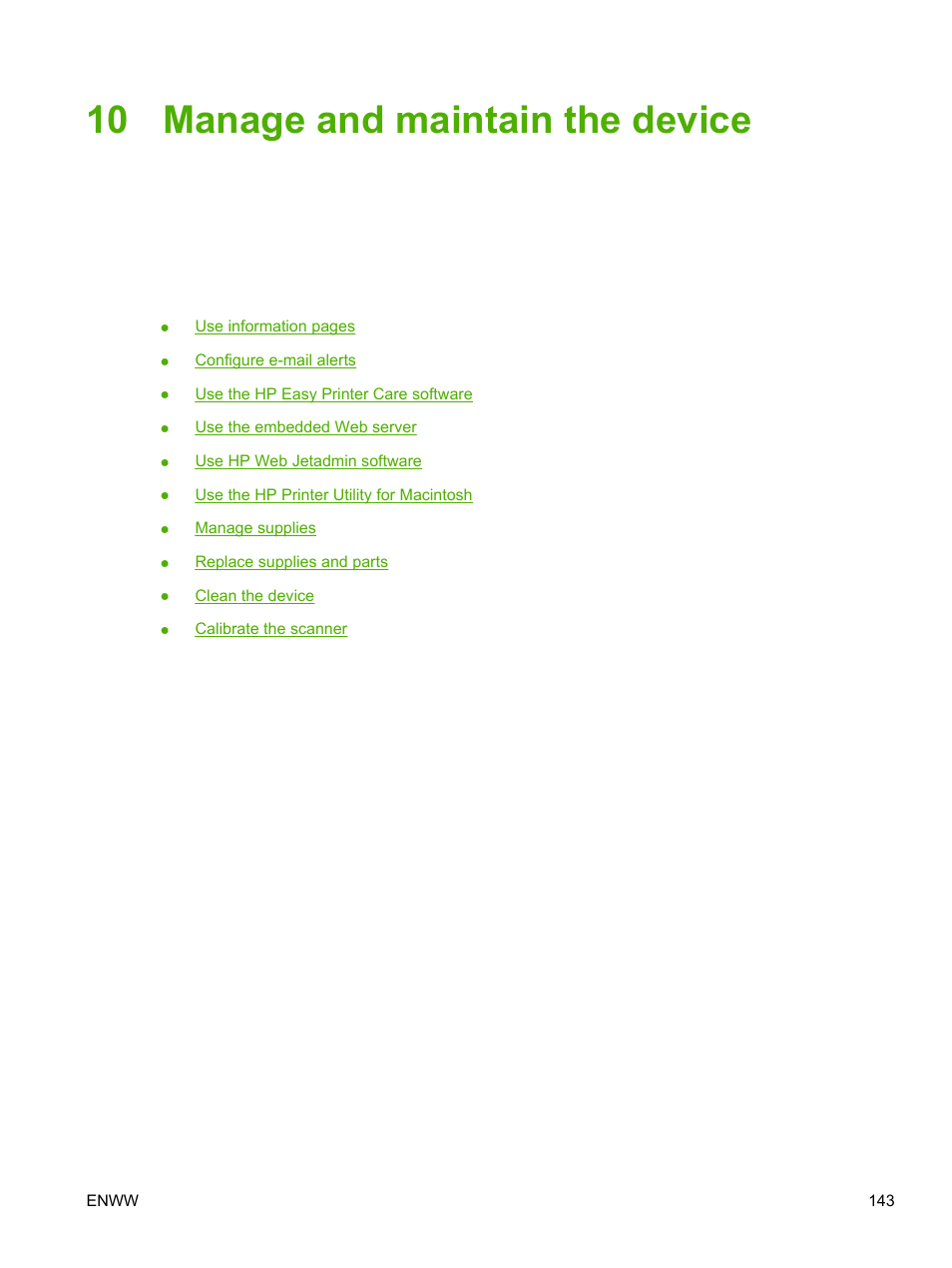 Manage and maintain the device, 10 manage and maintain the device | HP LaserJet M5025 Multifunction Printer series User Manual | Page 155 / 300