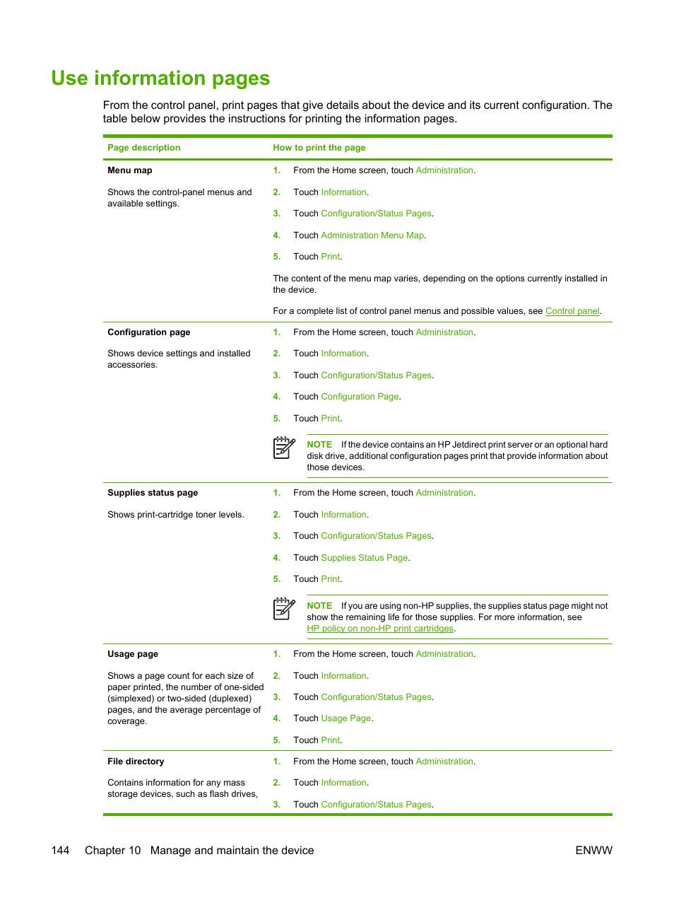 Use information pages | HP LaserJet M5025 Multifunction Printer series User Manual | Page 156 / 300