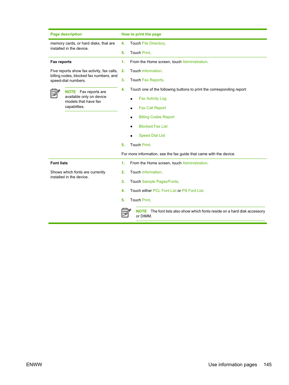 Enww use information pages 145 | HP LaserJet M5025 Multifunction Printer series User Manual | Page 157 / 300