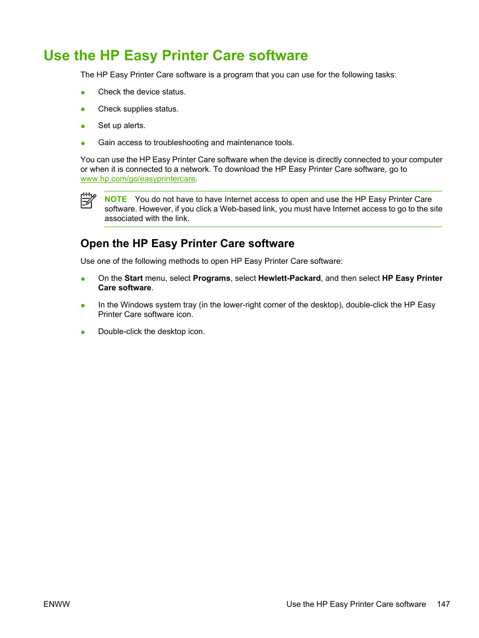 Use the hp easy printer care software, Open the hp easy printer care software | HP LaserJet M5025 Multifunction Printer series User Manual | Page 159 / 300
