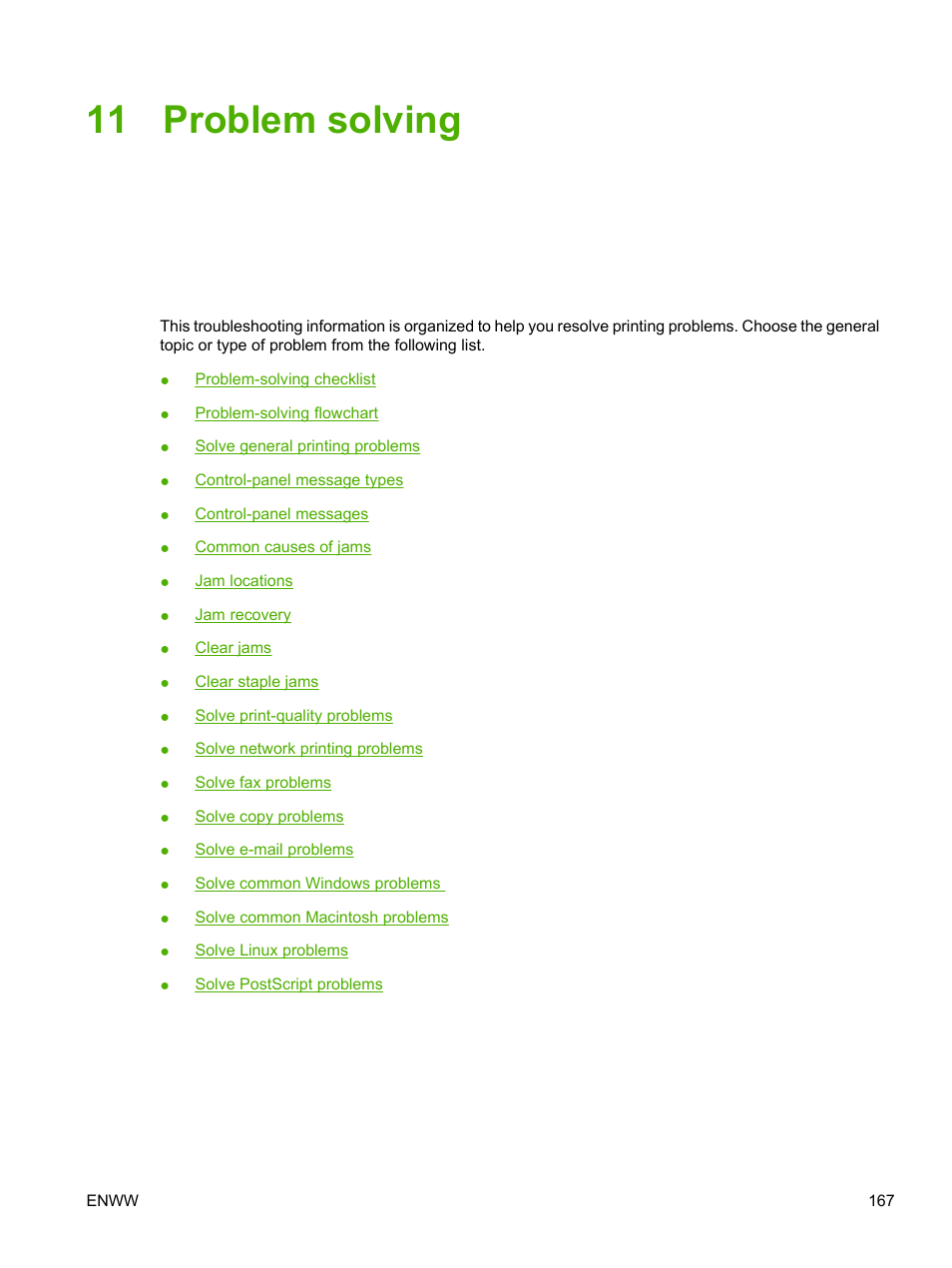 Problem solving, 11 problem solving | HP LaserJet M5025 Multifunction Printer series User Manual | Page 179 / 300